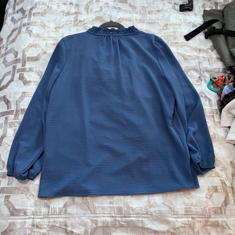 Tommy Hilfiger Navy Blouse with Ruffled Neckline - Picture 7 of 8